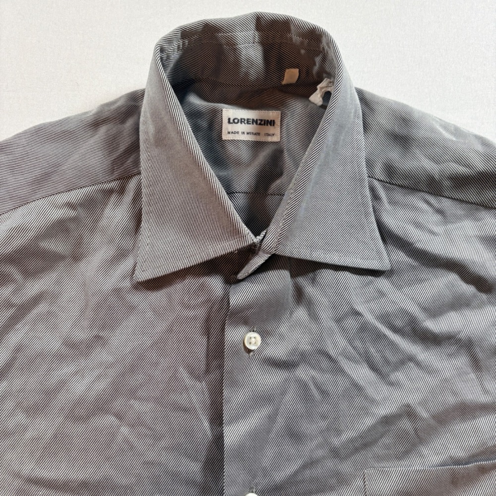 Lorenzini Dress Shirt Mens 15.5 39 Grey Stripe Cotton Long Sleeve Made in Italy